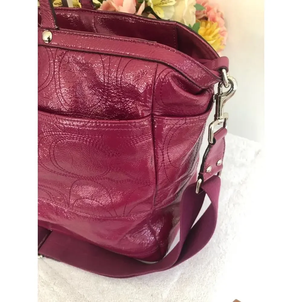 Coach F17940 Signature Fuchsia Baby Diaper Bag Tote Patent Leather (190